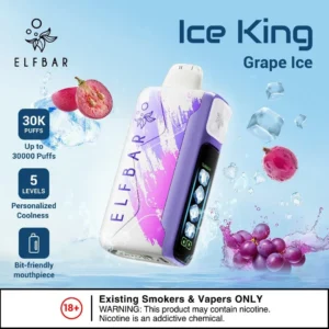 Brand: Elf bar Model: Ice king Puffs: 30000 puffs Battery Capacity: 850mAh Nicotine: 5%/50MG